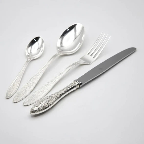 1192НБ01801 Серебряный столовый набор "Морозко" на 1 персону (4 предмета)