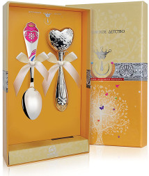 Набор детского серебра «Сердце» с погремушкой