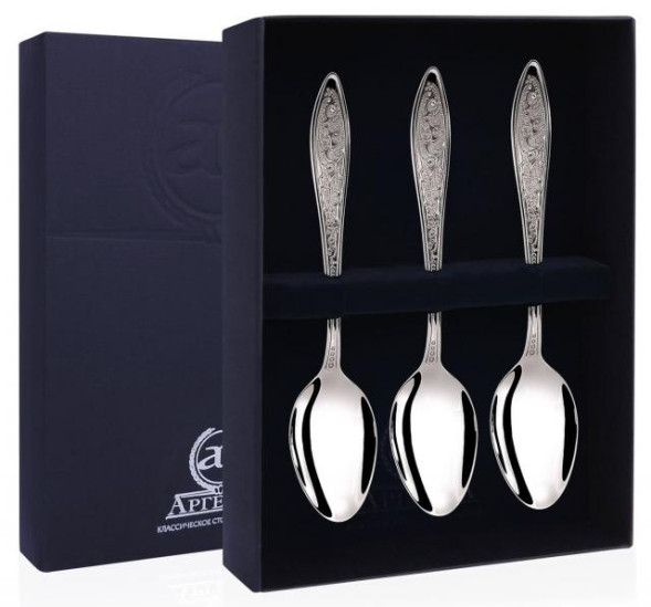 724НБ03801 Серебряный чайный набор "Морозко" на 3 персоны (3 предмета)