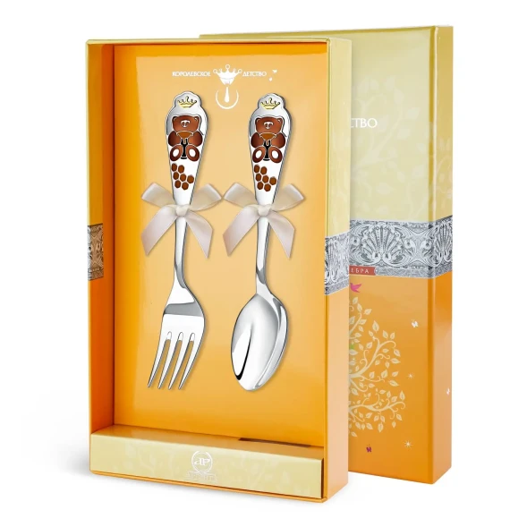 558НБ05808 Набор детских серебряных столовых приборов «Мишка»