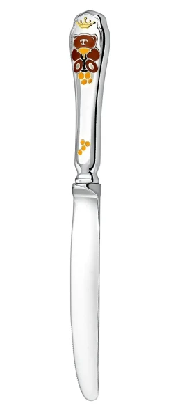 497НЖ05008 Серебряный детский нож «Мишка» с эмалью