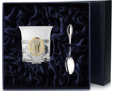 1551 Серебряный кофейный набор «Август-Октавиан» с логотипом «Н» с золочением в подарочном футляре в подарочном футляре