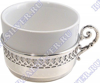 Серебряная чашка для чая с фарфоровой вставкой