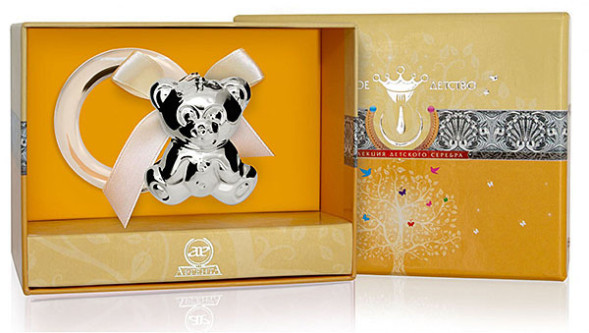 1GI0121С Серебряная погремушка «Медведь» на кольце