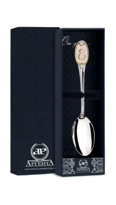 293ЛЖ03802 Серебряная чайная ложка с логотипом «Е» с золочением