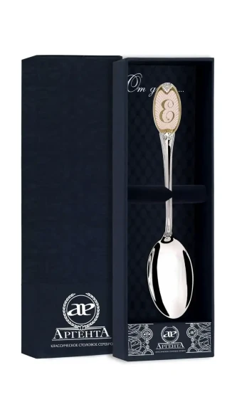 293ЛЖ03802_е Серебряная чайная ложка с логотипом «Е» с золочением