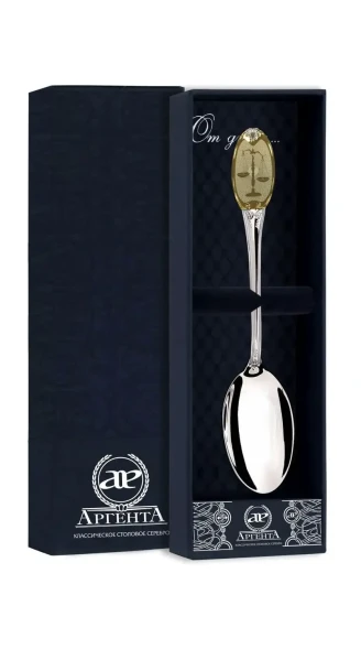 293ЛЖ03802_в Серебряная чайная ложка «Знак Зодиака Весы» с золочением