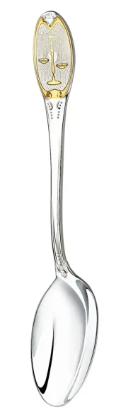 293ЛЖ03802_в Серебряная чайная ложка «Знак Зодиака Весы» с золочением