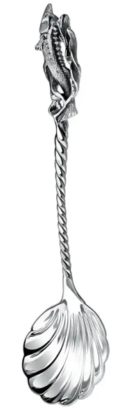 914ЛЖ12806 Серебряная ложка для икры «Осетр»с чернением
