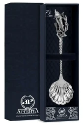 Серебряная ложка для икры «Осетр»с чернением