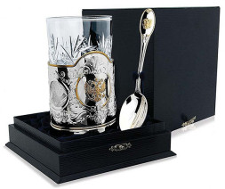 Серебряный чайный набор «Герб» c золочением