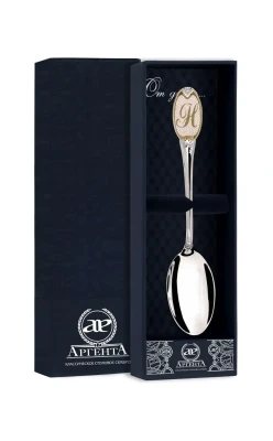 293ЛЖ03802 Серебряная чайная ложка с логотипом «Н» с золочением