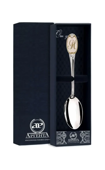 293ЛЖ03802_н Серебряная чайная ложка с логотипом «Н» с золочением