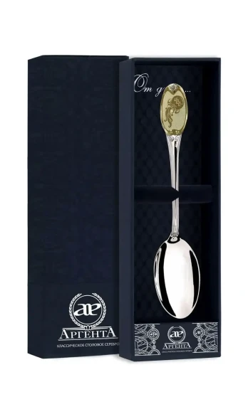 293ЛЖ03802_вод Серебряная чайная ложка «Знак Зодиака Водолей» с золочением