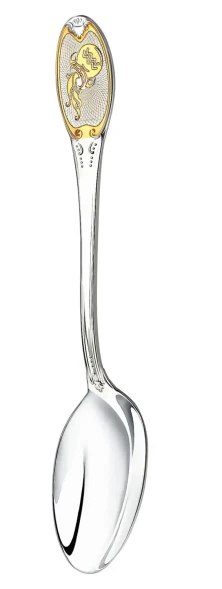 293ЛЖ03802_вод Серебряная чайная ложка «Знак Зодиака Водолей» с золочением