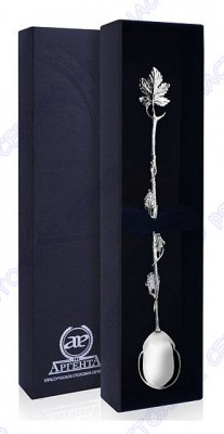 347ЛЖ00001 Серебряная ложка для напитков «Виноград» длинная в подарочном футляре