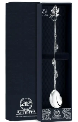 Серебряная ложка для напитков «Виноград» длинная