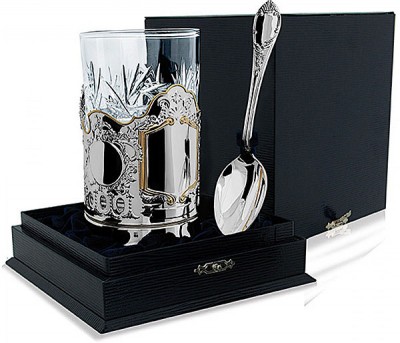 Серебряный чайный набор «Меценат» с золочением в подарочном футляре
