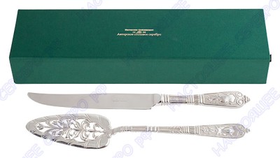 Серебряный набор для торта «Ампир»