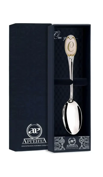 293ЛЖ03802_с Серебряная чайная ложка с логотипом «С» с золочением