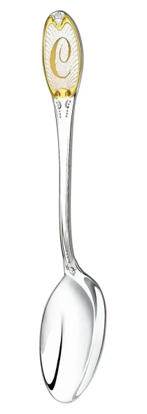 293ЛЖ03802_с Серебряная чайная ложка с логотипом «С» с золочением