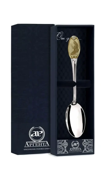 293ЛЖ03802_д Серебряная чайная ложка «Знак Зодиака Дева» с золочением