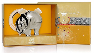 Серебряная погремушка «Слон» на кольце в подарочном футляре