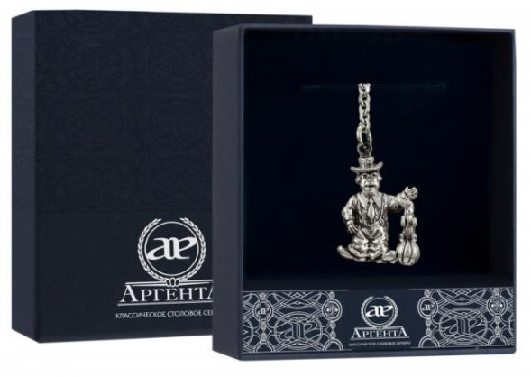 273БР15006 Серебряный брелок для ключей «Клоун» с чернением