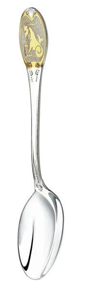 293ЛЖ03802_коз Серебряная чайная ложка «Знак Зодиака Козерог» с золочением