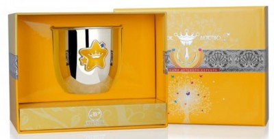 460СН05007 Серебряный детский стакан «Звезда» для мальчика с эмалью в подарочном футляре