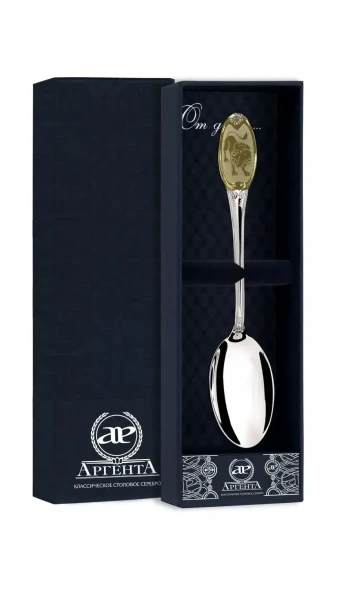 293ЛЖ03802_лев Серебряная чайная ложка «Знак Зодиака Лев» с золочением