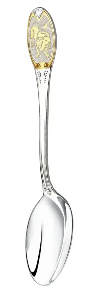 293ЛЖ03802_лев Серебряная чайная ложка «Знак Зодиака Лев» с золочением