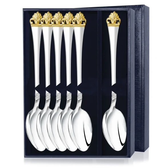  1479НБ01802 Серебряный столовый набор "Афина" с позолотой на 6 персон (6 предметов)