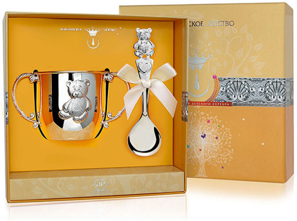 226НБ05801 Набор детского серебра с поильником «Мишка»