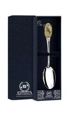 293ЛЖ03802 Серебряная чайная ложка «Знак Зодиака Овен» с позолотой