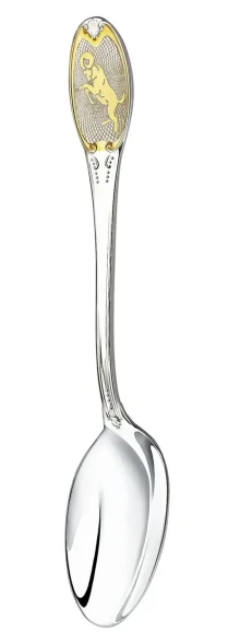 293ЛЖ03802_ов Серебряная чайная ложка «Знак Зодиака Овен» с золочением