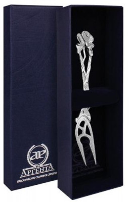 Серебряная вилка для лимона «Чертополох» с чернением