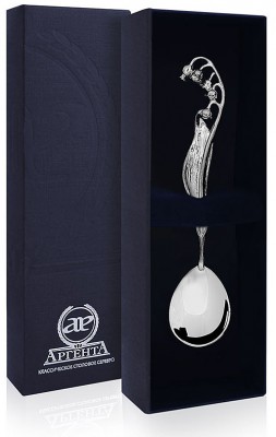 073ЛЖ03001 Серебряная чайная ложка «Ландыш» в подарочном футляре