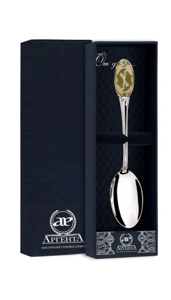 293ЛЖ03802_рыбы Серебряная чайная ложка «Знак Зодиака Рыбы» с золочением