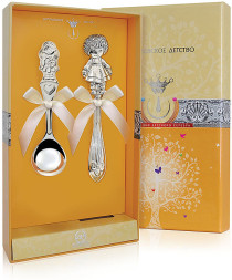 Набор детского серебра «Девочка» с погремушкой