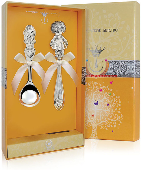 РИ10НБ05801 Набор детского серебра «Девочка» с погремушкой