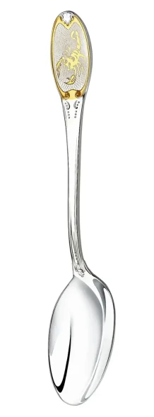 293ЛЖ03802_ск Серебряная чайная ложка «Знак Зодиака Скорпион» с золочением