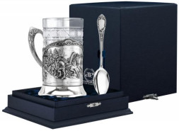 Серебряный набор для чая «Тройка» с чернением