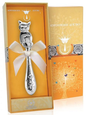 1GI0422A Серебряная погремушка «Котик»