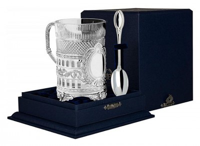 005НБ03806 Cеребряный набор для чая «Хозяин» в подарочном футляре
