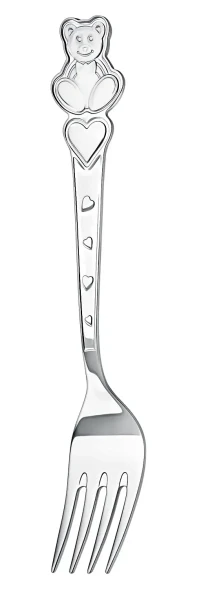 419НБ05801 Набор детских серебряных столовых приборов «Мишка с сердечками»