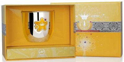 Серебряный детский стакан «Звезда» для девочки с эмалью в подарочном футляре
