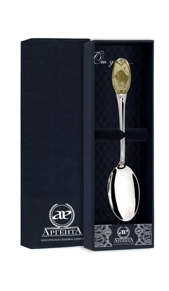 293ЛЖ03802_тел Серебряная чайная ложка «Знак Зодиака Телец» с золочением