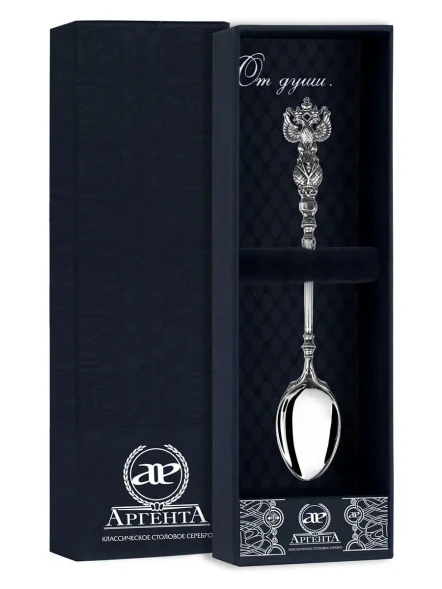 852ЛЖ00806 Серебряная кофейная ложка «Герб» с чернением