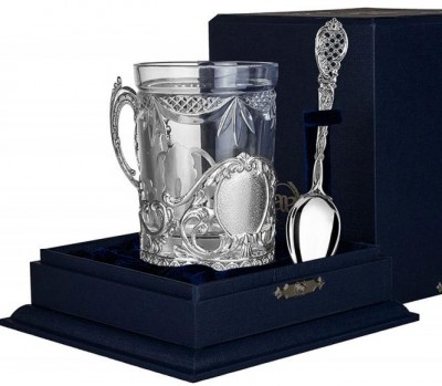 Серебряный чайный набор «Визит» с чернением в подарочном футляре